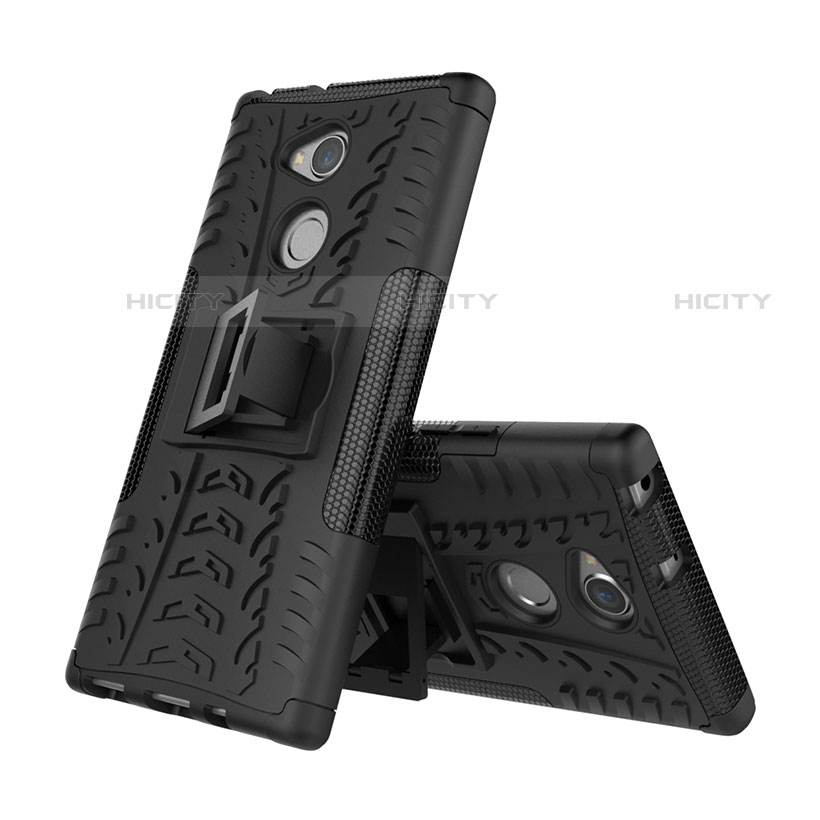 Funda Bumper Silicona y Plastico Mate Carcasa con Soporte para Sony Xperia XA2 Ultra Negro