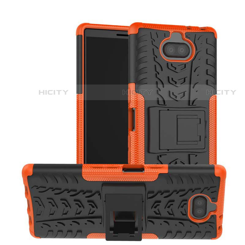 Funda Bumper Silicona y Plastico Mate Carcasa con Soporte para Sony Xperia XA3 Naranja