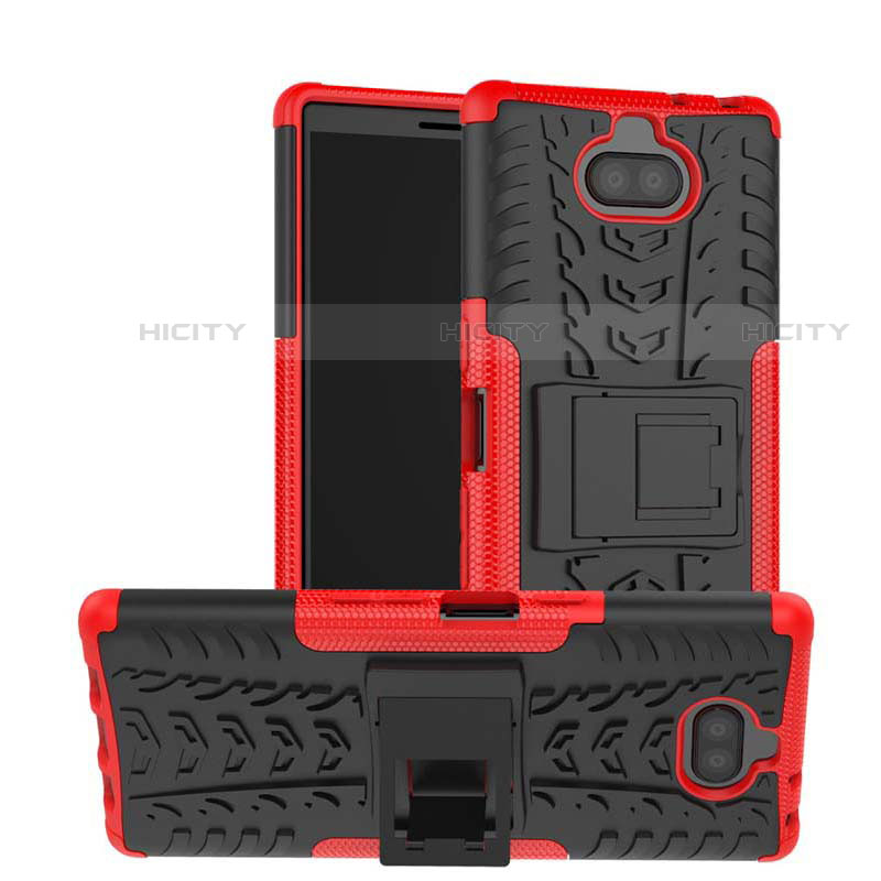 Funda Bumper Silicona y Plastico Mate Carcasa con Soporte para Sony Xperia XA3 Rojo