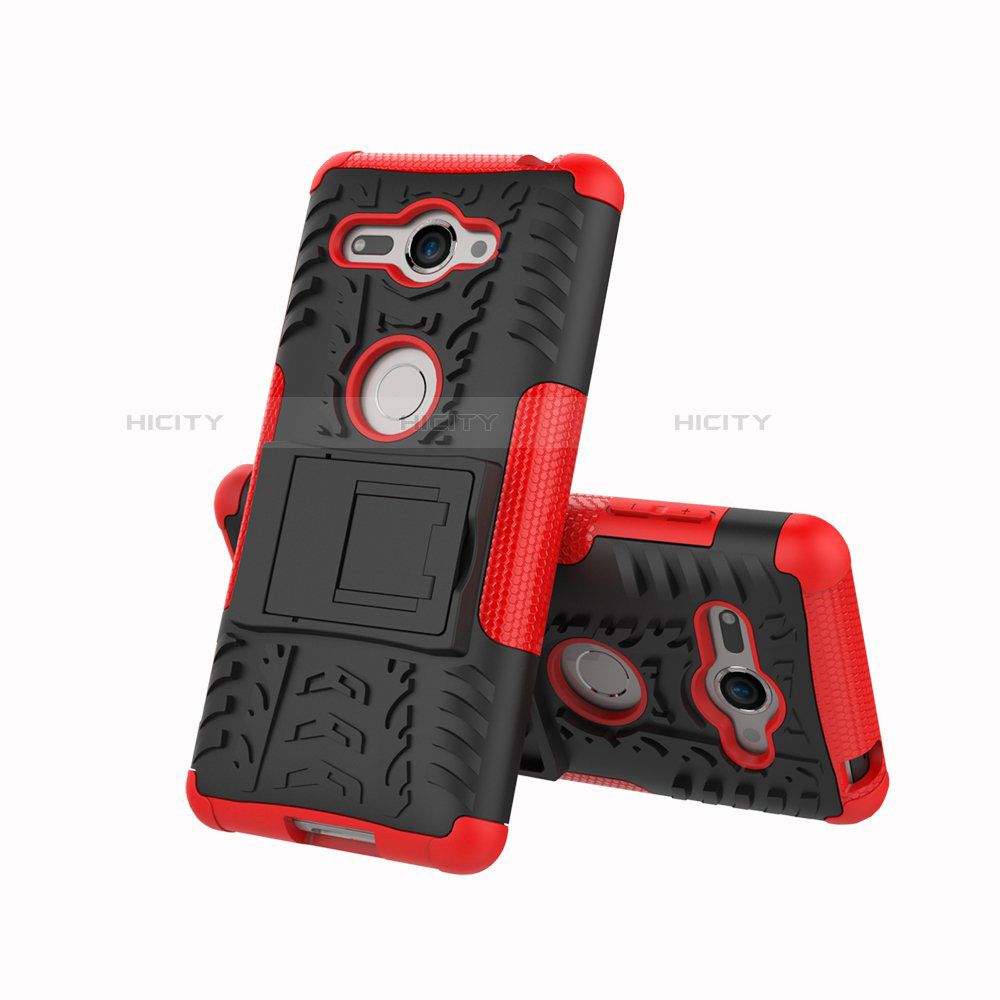 Funda Bumper Silicona y Plastico Mate Carcasa con Soporte para Sony Xperia XZ2 Compact Rojo