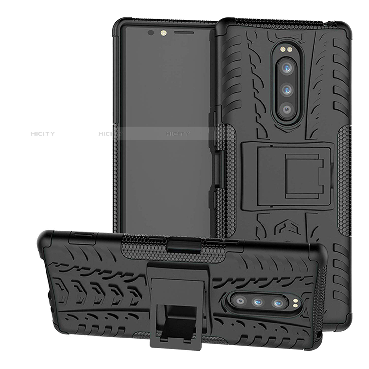 Funda Bumper Silicona y Plastico Mate Carcasa con Soporte para Sony Xperia XZ4 Negro