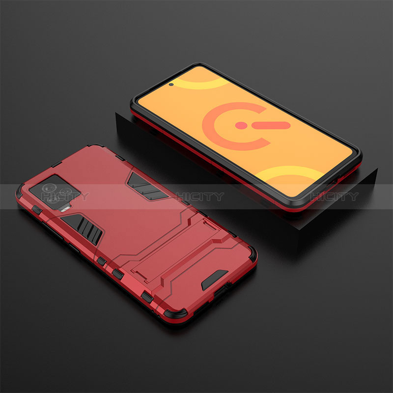 Funda Bumper Silicona y Plastico Mate Carcasa con Soporte para Vivo iQOO 7 Legend 5G Rojo