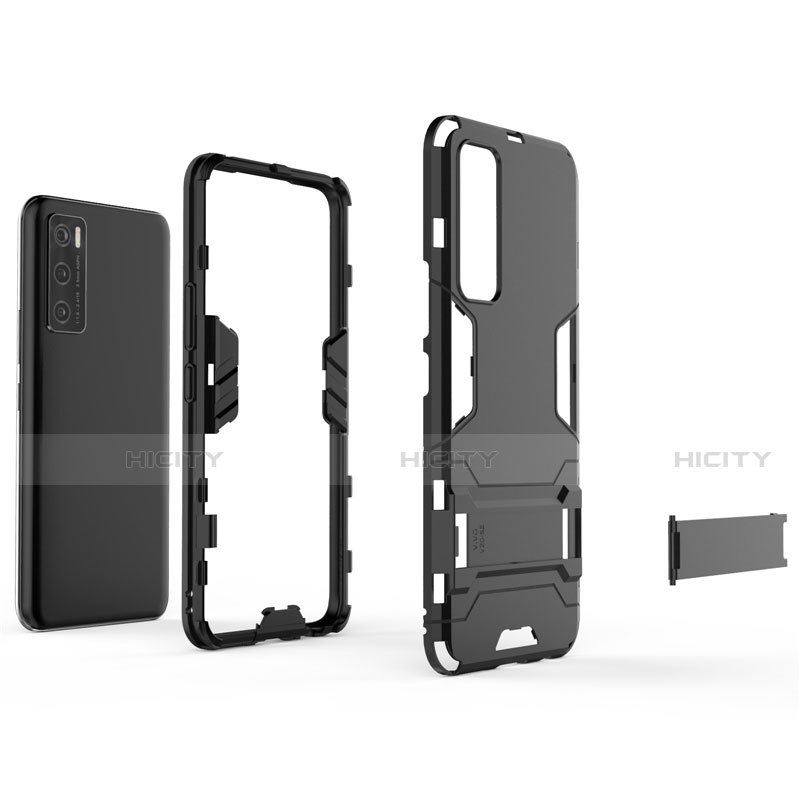 Funda Bumper Silicona y Plastico Mate Carcasa con Soporte para Vivo V20 SE