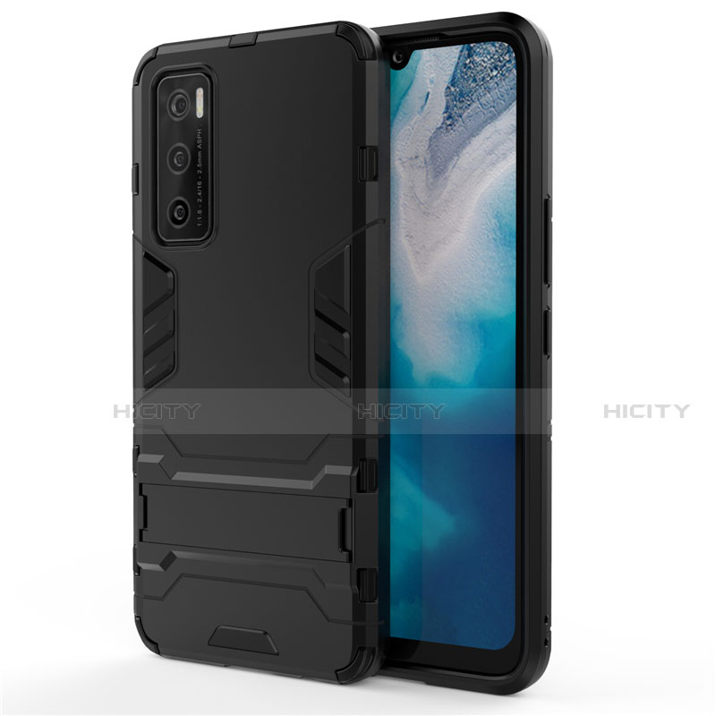 Funda Bumper Silicona y Plastico Mate Carcasa con Soporte para Vivo V20 SE Negro