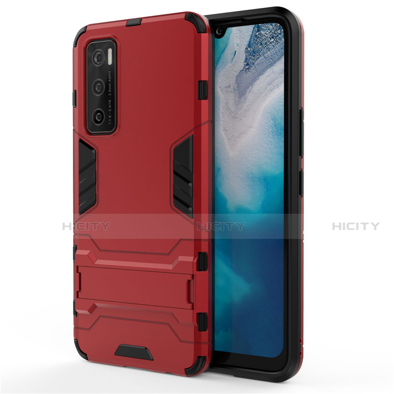 Funda Bumper Silicona y Plastico Mate Carcasa con Soporte para Vivo V20 SE Rojo