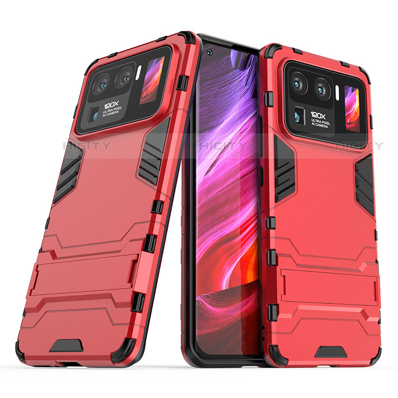 Funda Bumper Silicona y Plastico Mate Carcasa con Soporte para Xiaomi Mi 11 Ultra 5G Rojo