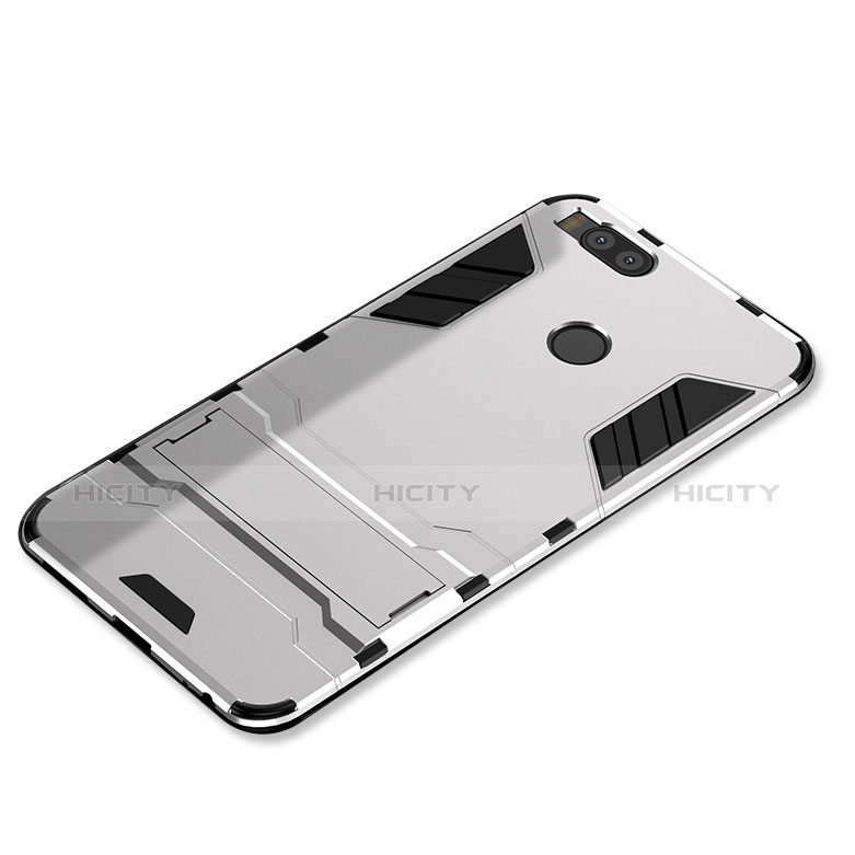 Funda Bumper Silicona y Plastico Mate Carcasa con Soporte para Xiaomi Mi 5X Plata