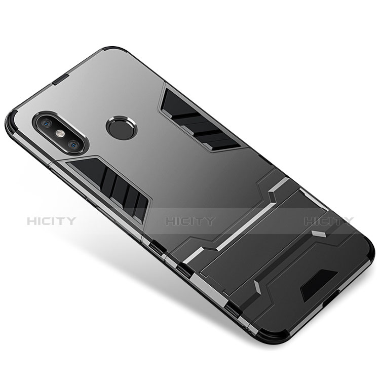 Funda Bumper Silicona y Plastico Mate Carcasa con Soporte para Xiaomi Mi 8 Gris