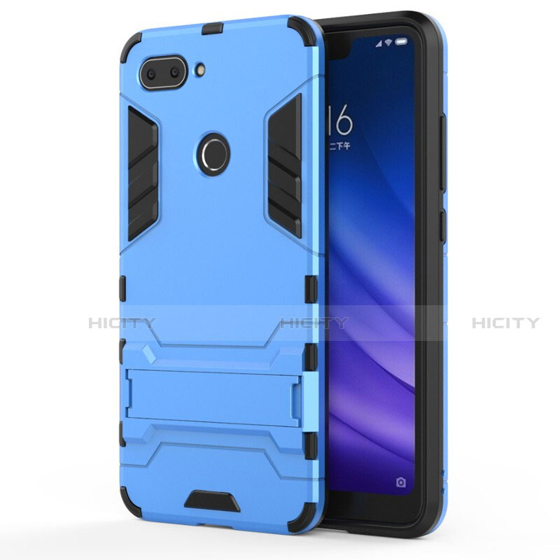 Funda Bumper Silicona y Plastico Mate Carcasa con Soporte para Xiaomi Mi 8 Lite Azul Cielo