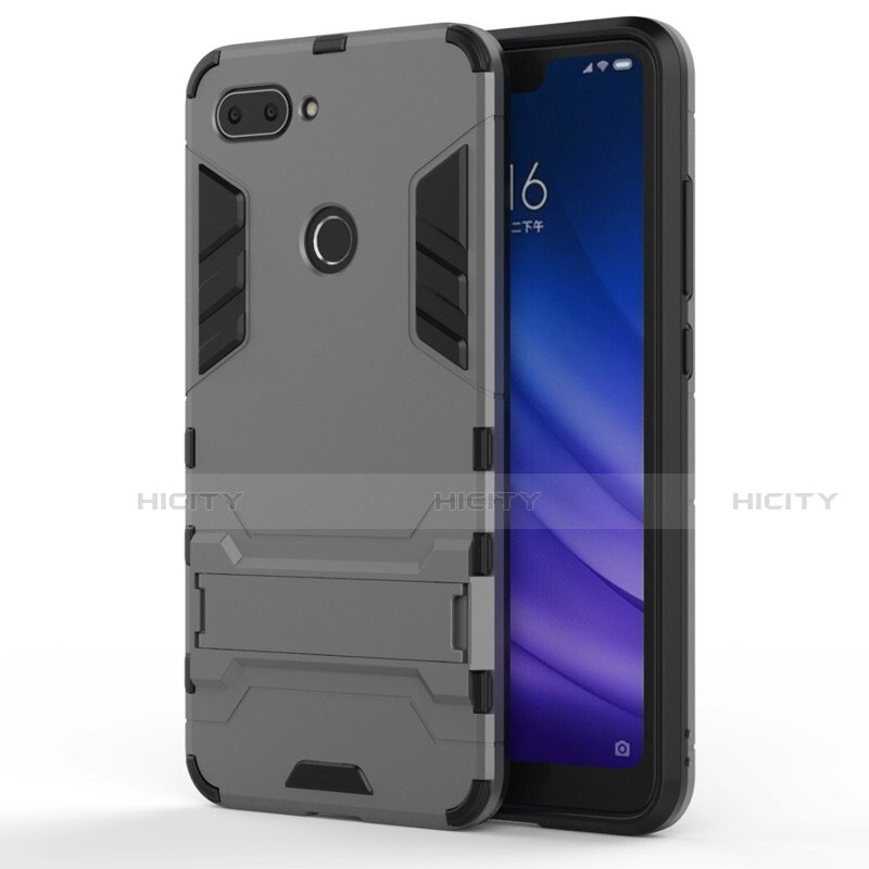 Funda Bumper Silicona y Plastico Mate Carcasa con Soporte para Xiaomi Mi 8 Lite Gris