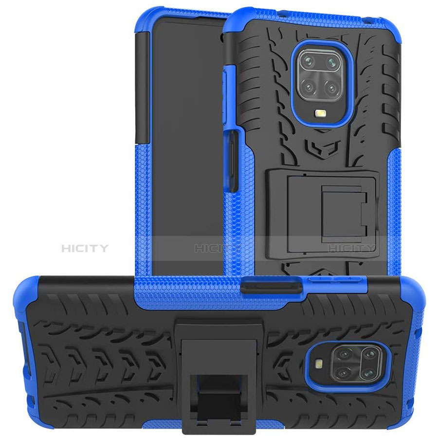 Funda Bumper Silicona y Plastico Mate Carcasa con Soporte para Xiaomi Poco M2 Pro Azul