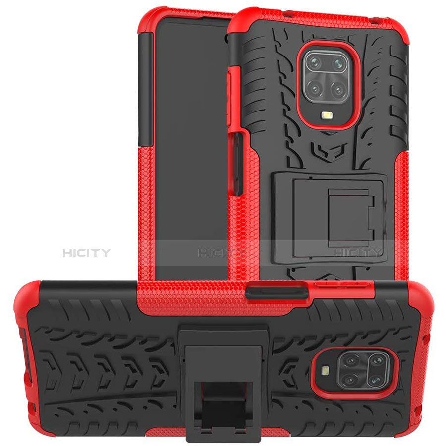 Funda Bumper Silicona y Plastico Mate Carcasa con Soporte para Xiaomi Poco M2 Pro Rojo