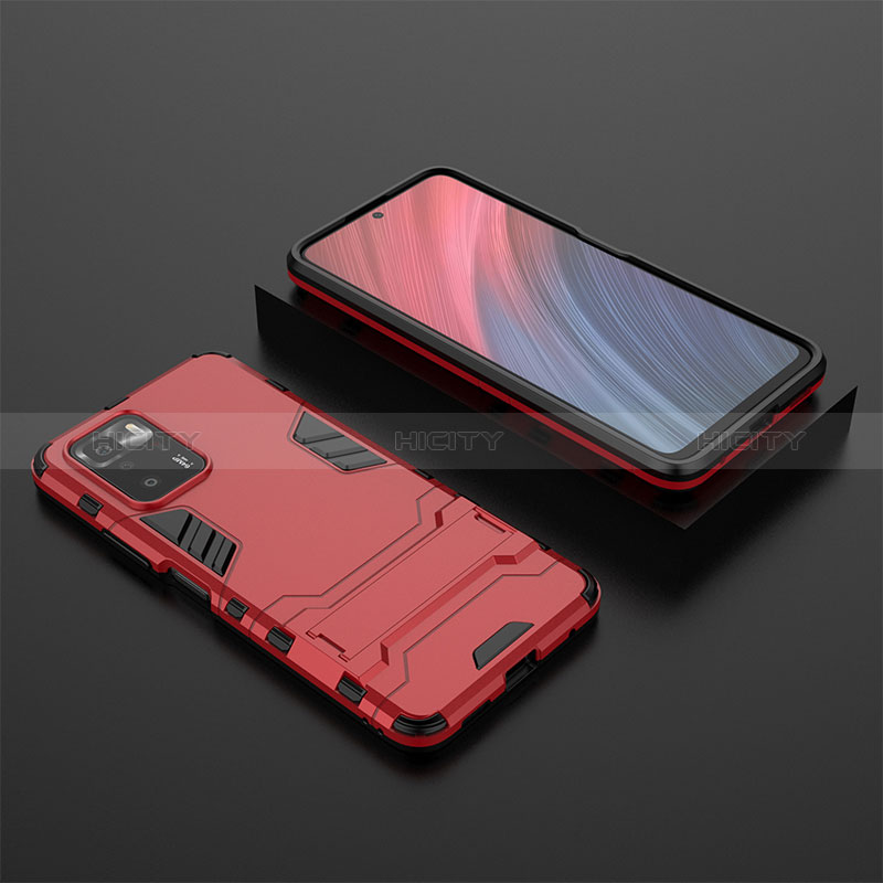 Funda Bumper Silicona y Plastico Mate Carcasa con Soporte para Xiaomi Poco X3 GT 5G Rojo