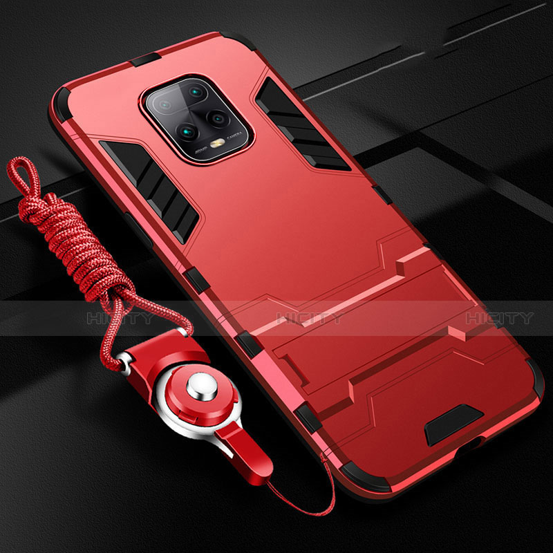 Funda Bumper Silicona y Plastico Mate Carcasa con Soporte para Xiaomi Redmi 10X Pro 5G Rojo