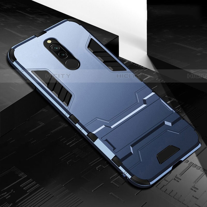 Funda Bumper Silicona y Plastico Mate Carcasa con Soporte para Xiaomi Redmi 8 Azul