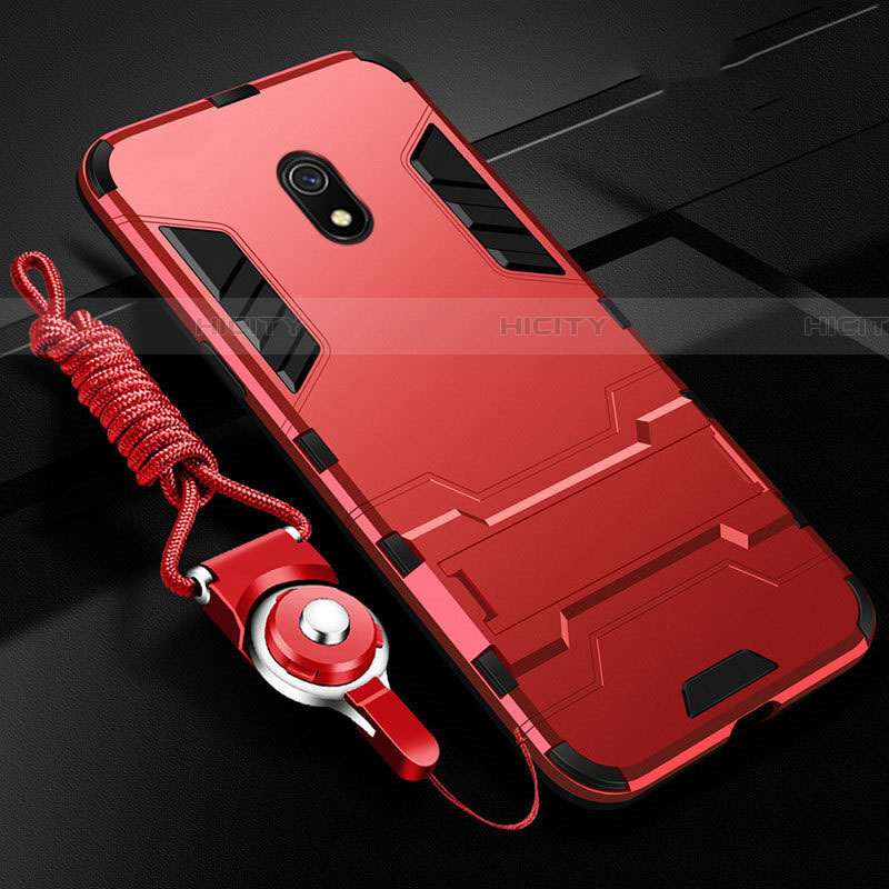 Funda Bumper Silicona y Plastico Mate Carcasa con Soporte para Xiaomi Redmi 8A Rojo