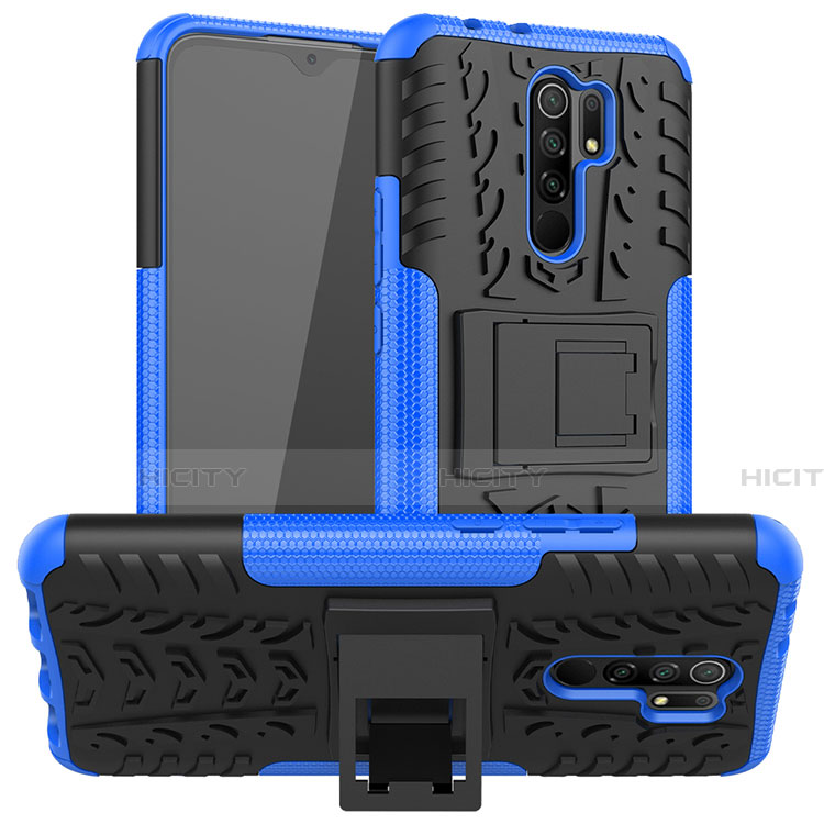 Funda Bumper Silicona y Plastico Mate Carcasa con Soporte para Xiaomi Redmi 9 Prime India