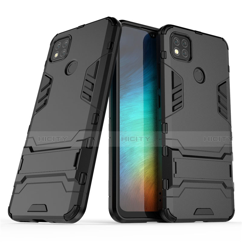 Funda Bumper Silicona y Plastico Mate Carcasa con Soporte para Xiaomi Redmi 9C NFC