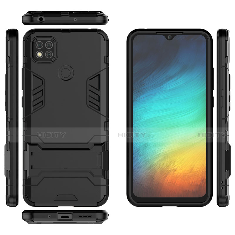 Funda Bumper Silicona y Plastico Mate Carcasa con Soporte para Xiaomi Redmi 9C NFC