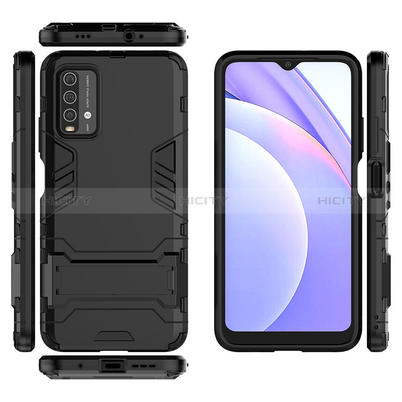 Funda Bumper Silicona y Plastico Mate Carcasa con Soporte para Xiaomi Redmi 9T 4G