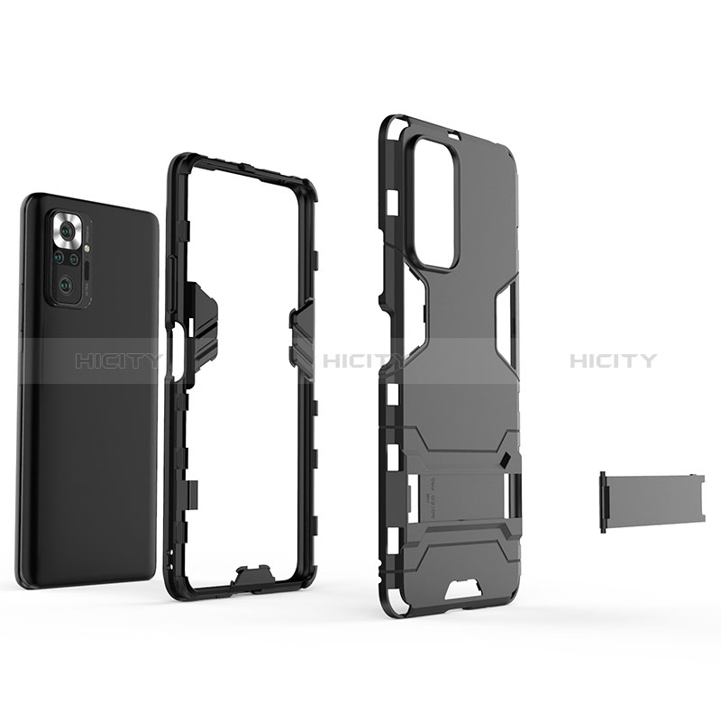 Funda Bumper Silicona y Plastico Mate Carcasa con Soporte para Xiaomi Redmi Note 10 Pro 4G