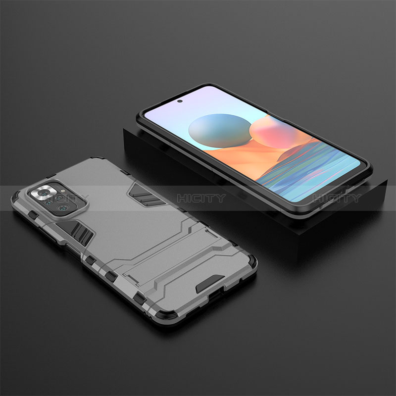 Funda Bumper Silicona y Plastico Mate Carcasa con Soporte para Xiaomi Redmi Note 10 Pro Max Gris