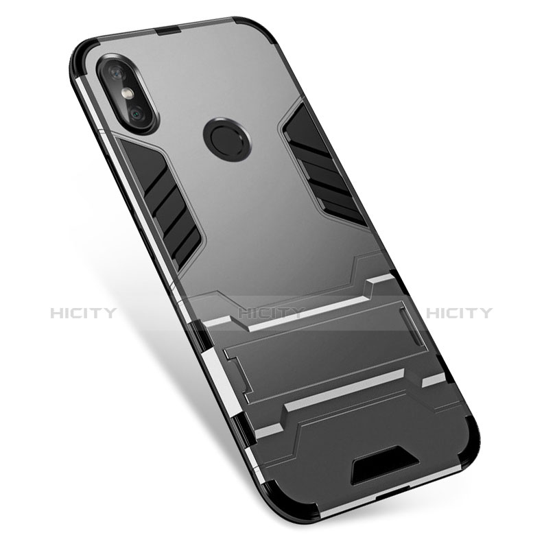 Funda Bumper Silicona y Plastico Mate Carcasa con Soporte para Xiaomi Redmi Note 5 AI Dual Camera Gris