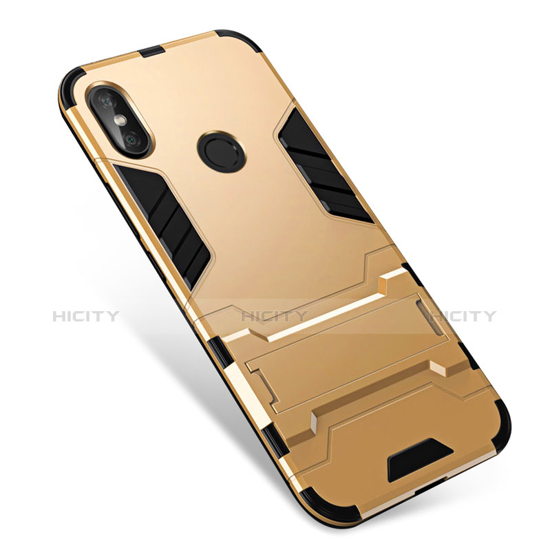 Funda Bumper Silicona y Plastico Mate Carcasa con Soporte para Xiaomi Redmi Note 5 AI Dual Camera Oro