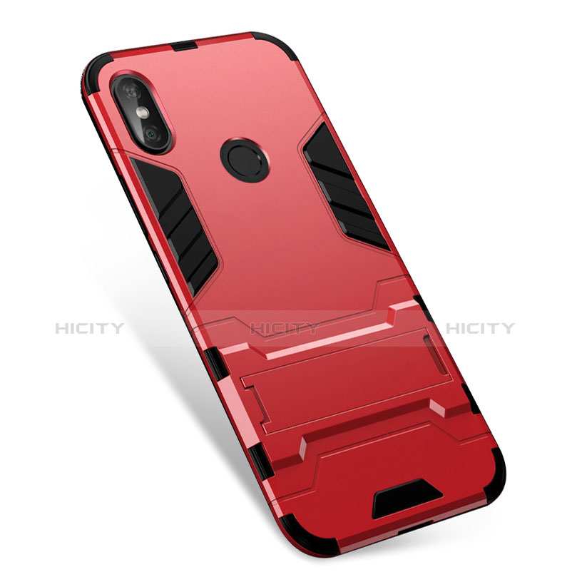 Funda Bumper Silicona y Plastico Mate Carcasa con Soporte para Xiaomi Redmi Note 5 AI Dual Camera Rojo