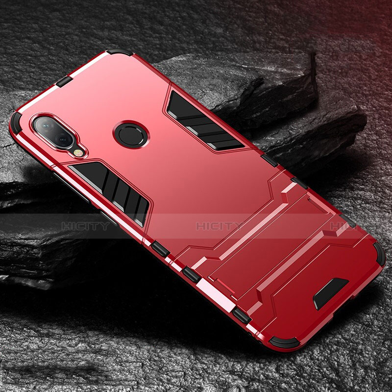 Funda Bumper Silicona y Plastico Mate Carcasa con Soporte para Xiaomi Redmi Note 7 Rojo