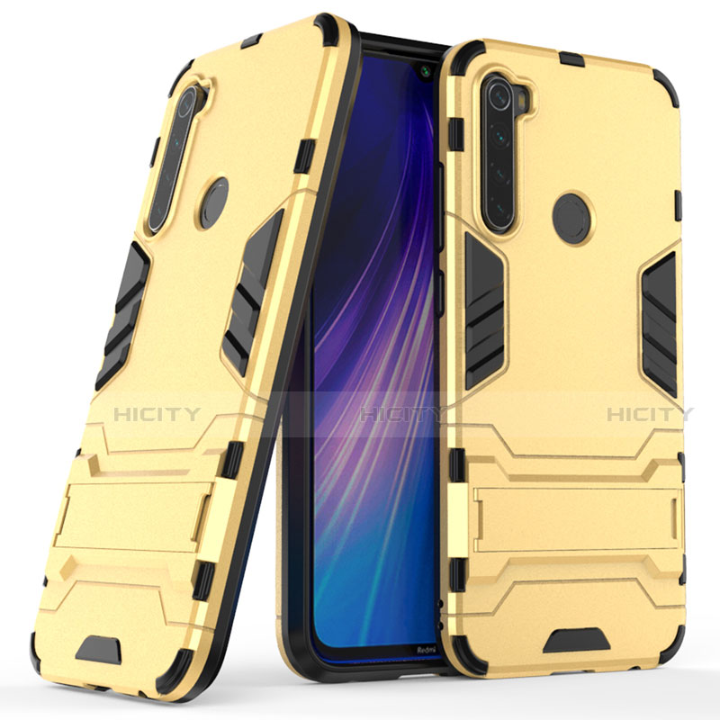 Funda Bumper Silicona y Plastico Mate Carcasa con Soporte para Xiaomi Redmi Note 8T Oro