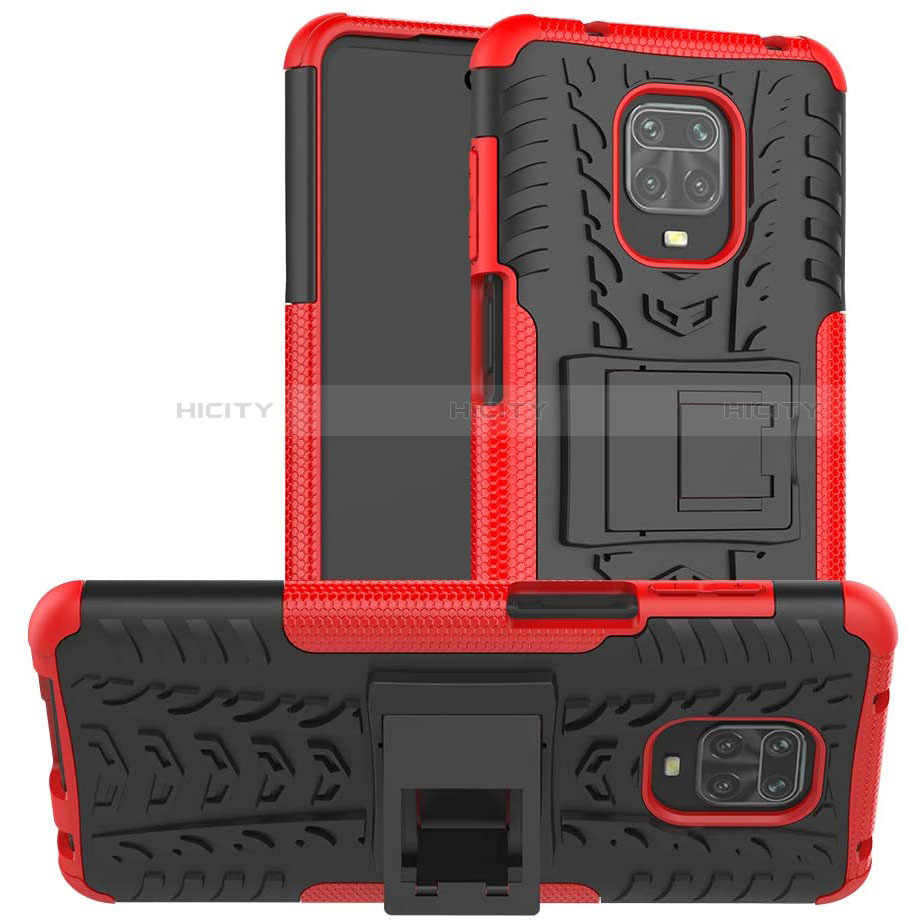Funda Bumper Silicona y Plastico Mate Carcasa con Soporte para Xiaomi Redmi Note 9S Rojo
