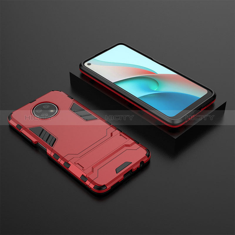 Funda Bumper Silicona y Plastico Mate Carcasa con Soporte para Xiaomi Redmi Note 9T 5G Rojo