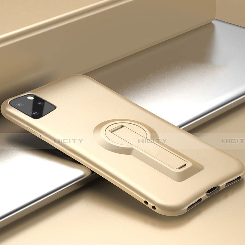 Funda Bumper Silicona y Plastico Mate Carcasa con Soporte R01 para Apple iPhone 11 Pro Oro