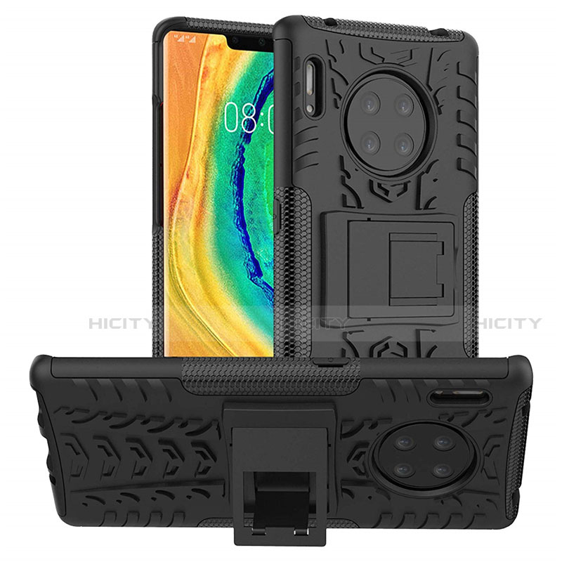 Funda Bumper Silicona y Plastico Mate Carcasa con Soporte R01 para Huawei Mate 30 5G Negro