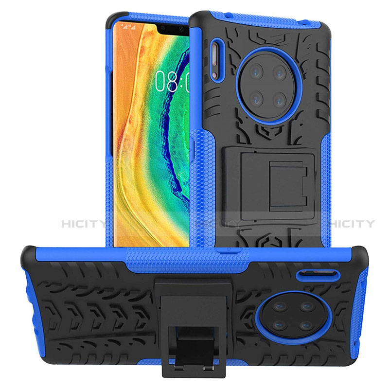 Funda Bumper Silicona y Plastico Mate Carcasa con Soporte R01 para Huawei Mate 30 Pro 5G Azul