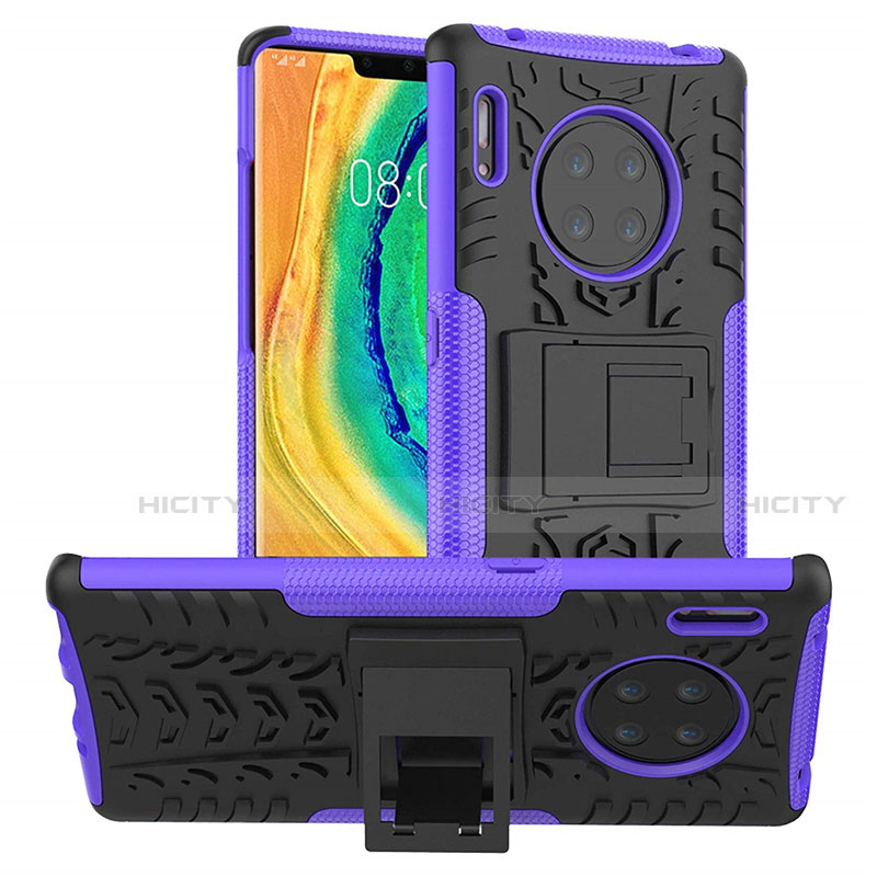 Funda Bumper Silicona y Plastico Mate Carcasa con Soporte R01 para Huawei Mate 30 Pro 5G Morado