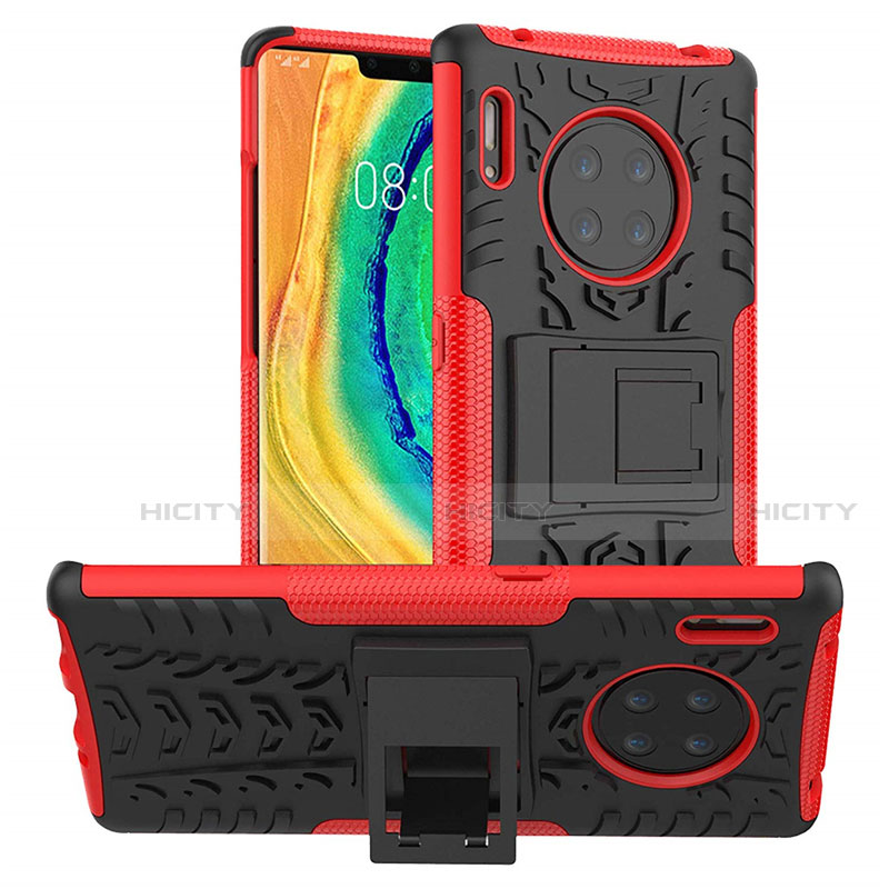 Funda Bumper Silicona y Plastico Mate Carcasa con Soporte R01 para Huawei Mate 30 Pro 5G Rojo