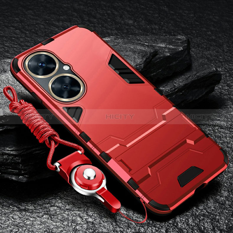 Funda Bumper Silicona y Plastico Mate Carcasa con Soporte R01 para Huawei Nova 11i Rojo