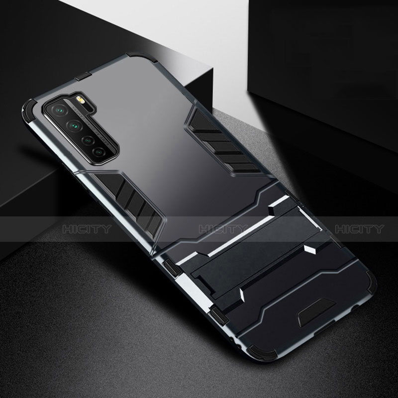 Funda Bumper Silicona y Plastico Mate Carcasa con Soporte R01 para Huawei Nova 7 SE 5G Negro