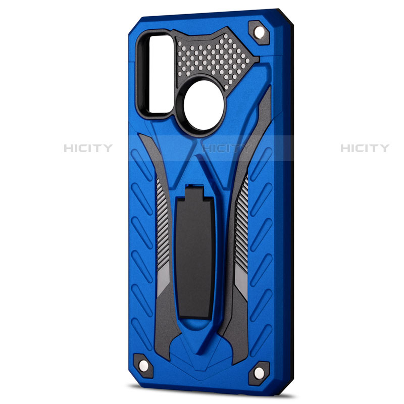 Funda Bumper Silicona y Plastico Mate Carcasa con Soporte R01 para Huawei P Smart (2020) Azul