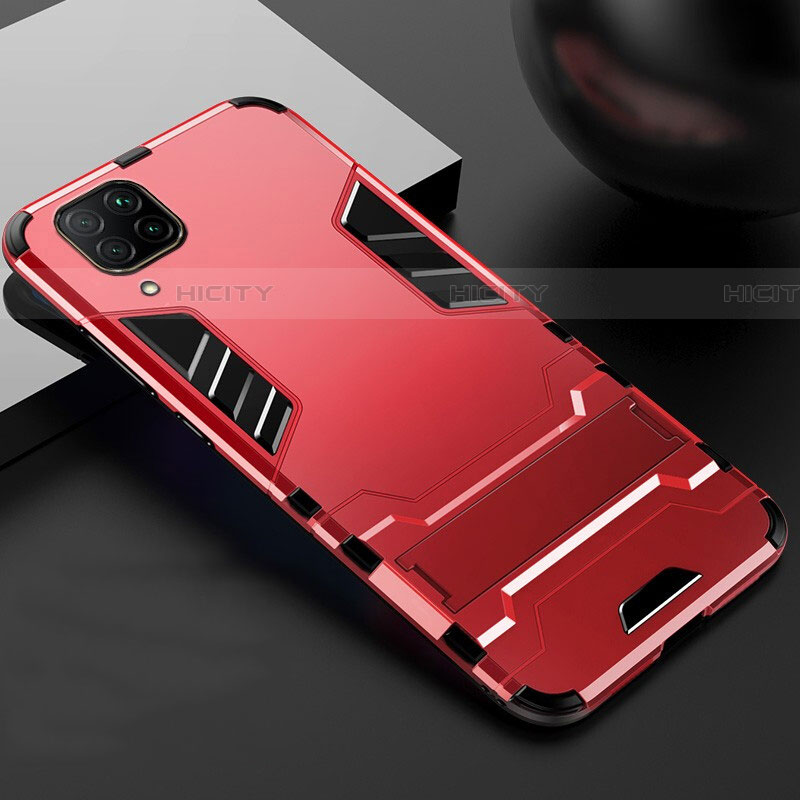 Funda Bumper Silicona y Plastico Mate Carcasa con Soporte R01 para Huawei P40 Lite Rojo