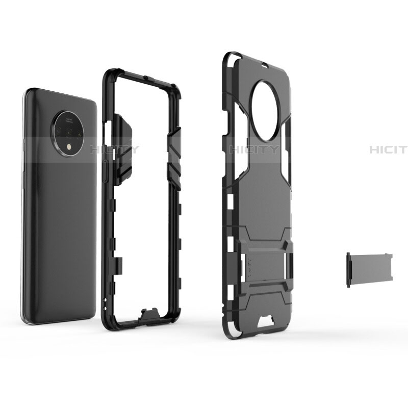 Funda Bumper Silicona y Plastico Mate Carcasa con Soporte R01 para OnePlus 7T