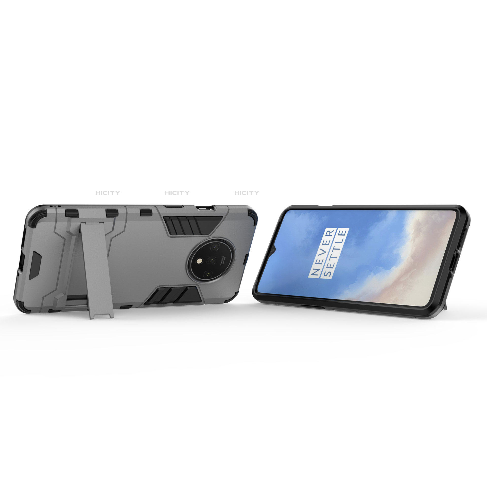 Funda Bumper Silicona y Plastico Mate Carcasa con Soporte R01 para OnePlus 7T