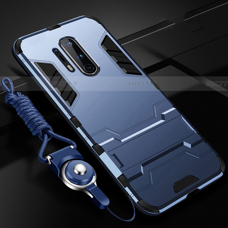 Funda Bumper Silicona y Plastico Mate Carcasa con Soporte R01 para OnePlus 8 Pro Azul