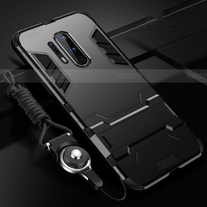 Funda Bumper Silicona y Plastico Mate Carcasa con Soporte R01 para OnePlus 8 Pro Negro