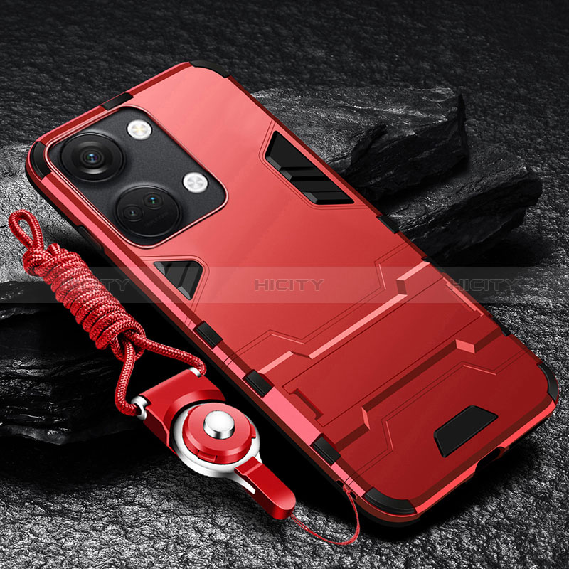 Funda Bumper Silicona y Plastico Mate Carcasa con Soporte R01 para OnePlus Nord 3 5G Rojo