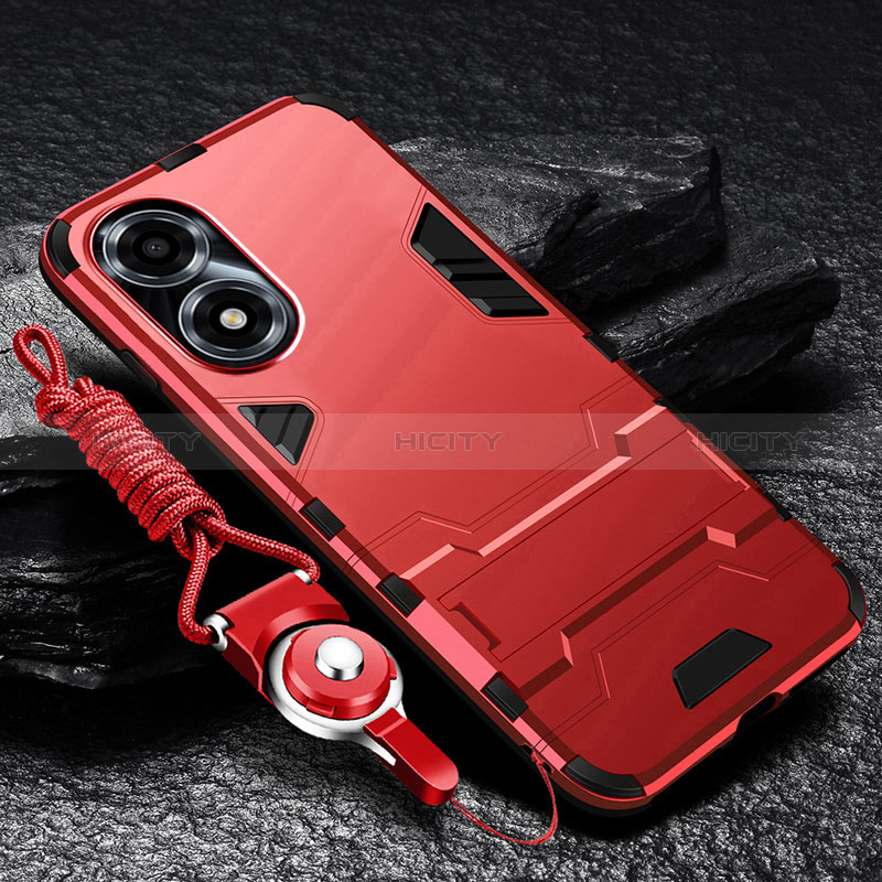 Funda Bumper Silicona y Plastico Mate Carcasa con Soporte R01 para Oppo A2x 5G Rojo