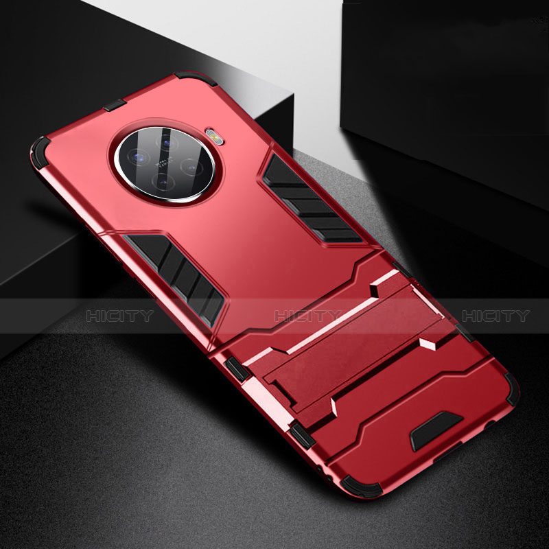 Funda Bumper Silicona y Plastico Mate Carcasa con Soporte R01 para Oppo Ace2 Rojo