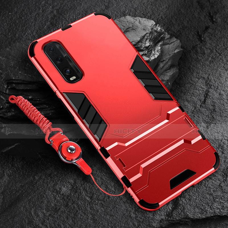 Funda Bumper Silicona y Plastico Mate Carcasa con Soporte R01 para Oppo Find X2 Rojo